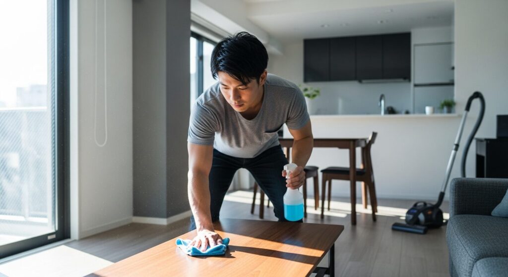 しっかり掃除している男性