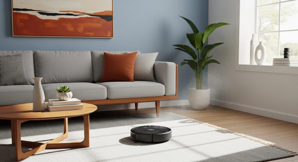 リビングを掃除中のルンバ