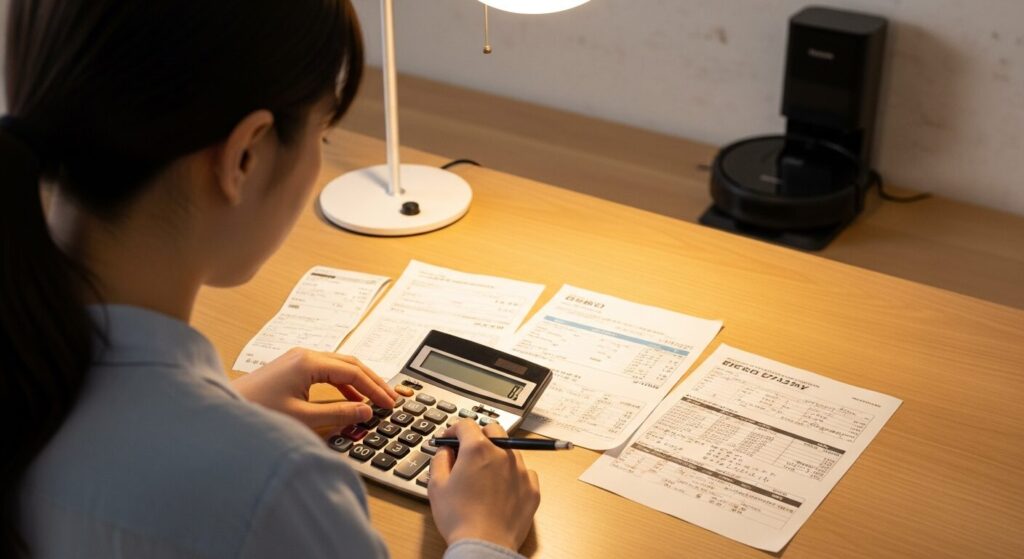 電気代を計算する女性