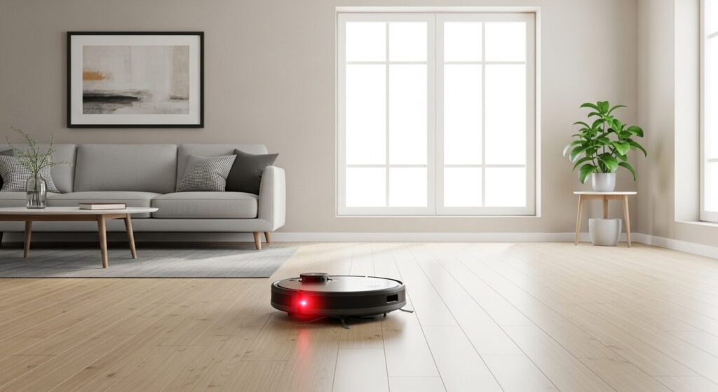 途中でSTOPするロボット掃除機の画像